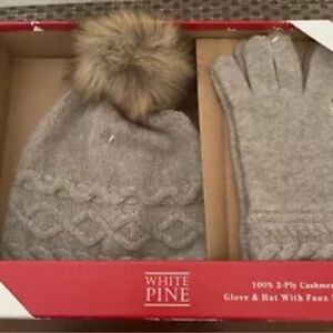 White  Pine 100% Cashmere Hat and gloves